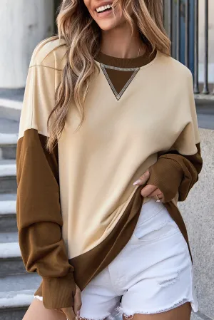 Color Block Thumbhole Sleeve Sweatshirt