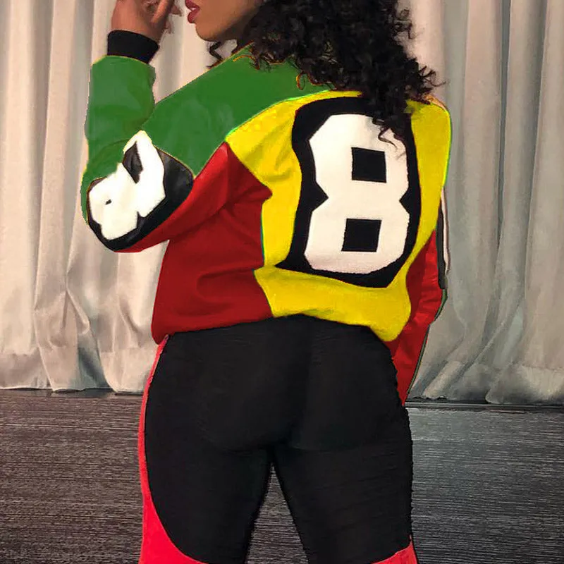 Colorblock Letter Print Zipper Design Jacket Coat