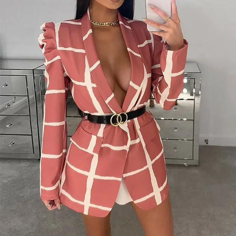 Colorblock Long Sleeve Plaid Blazer