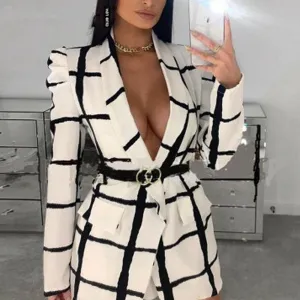 Colorblock Long Sleeve Plaid Blazer