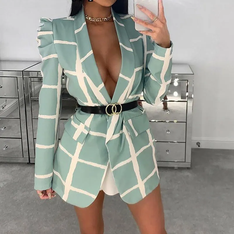 Colorblock Long Sleeve Plaid Blazer