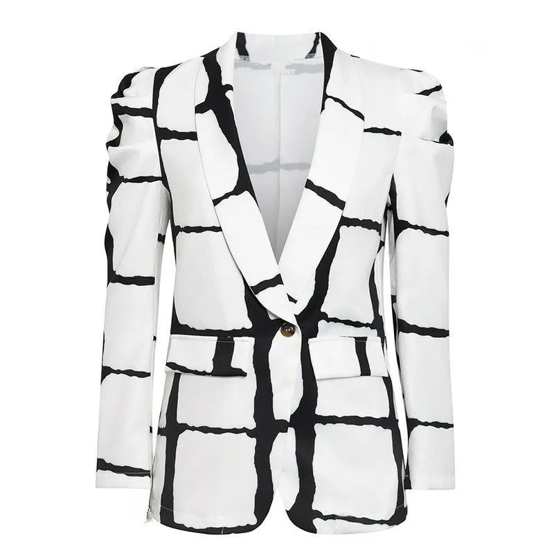 Colorblock Long Sleeve Plaid Blazer
