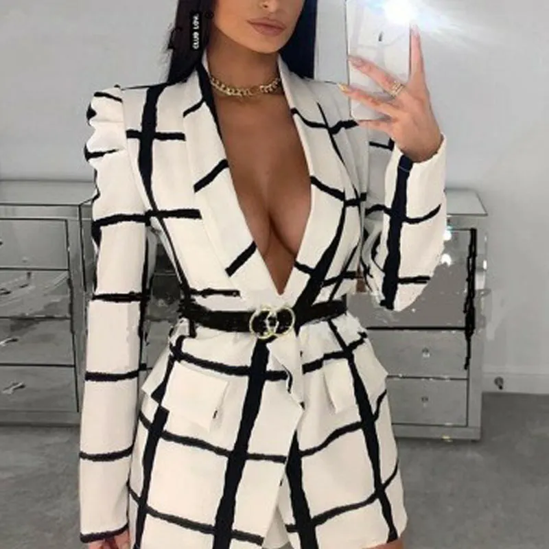 Colorblock Long Sleeve Plaid Blazer