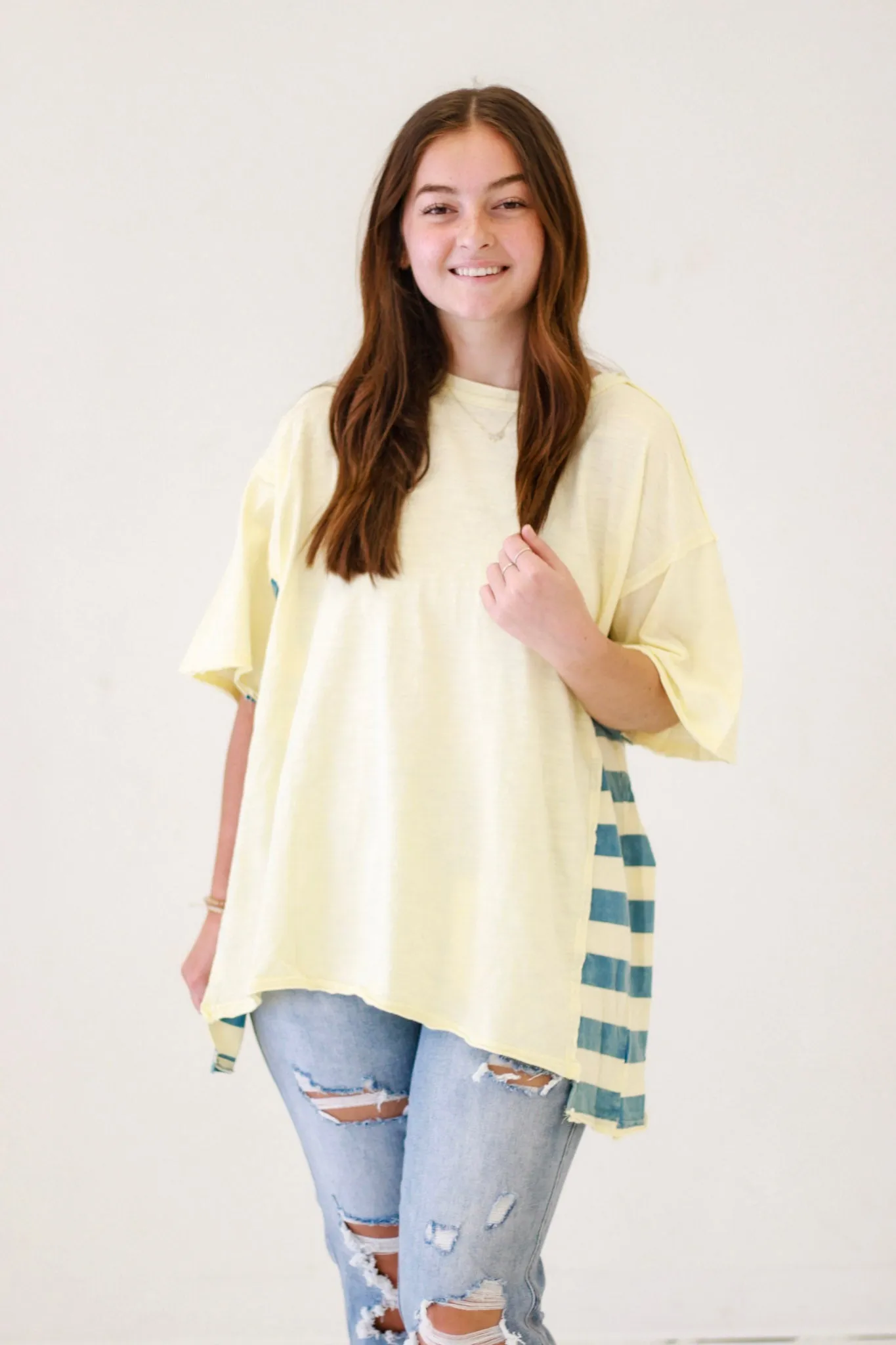 Contemporary Chic Side Piecing Tee in Cream by Oli & Hali