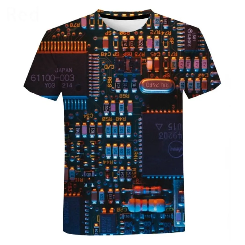 ContiNent 33 Electronic Chip Hip Hop T Shirt Men Women 3D Machine Printed Oversized T-shirt Harajuku Style Summer Short Sleeve Tee Tops