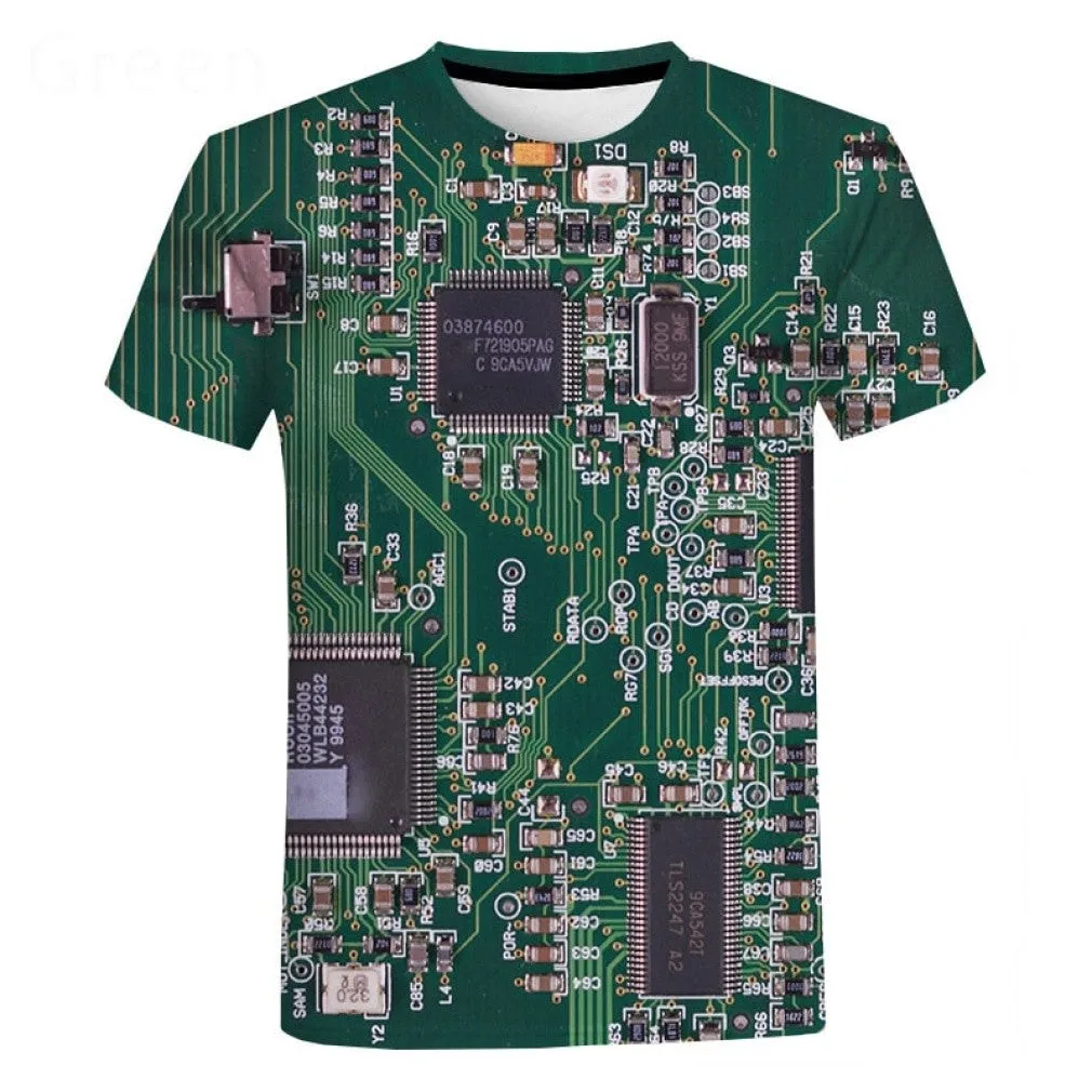 ContiNent 33 Electronic Chip Hip Hop T Shirt Men Women 3D Machine Printed Oversized T-shirt Harajuku Style Summer Short Sleeve Tee Tops
