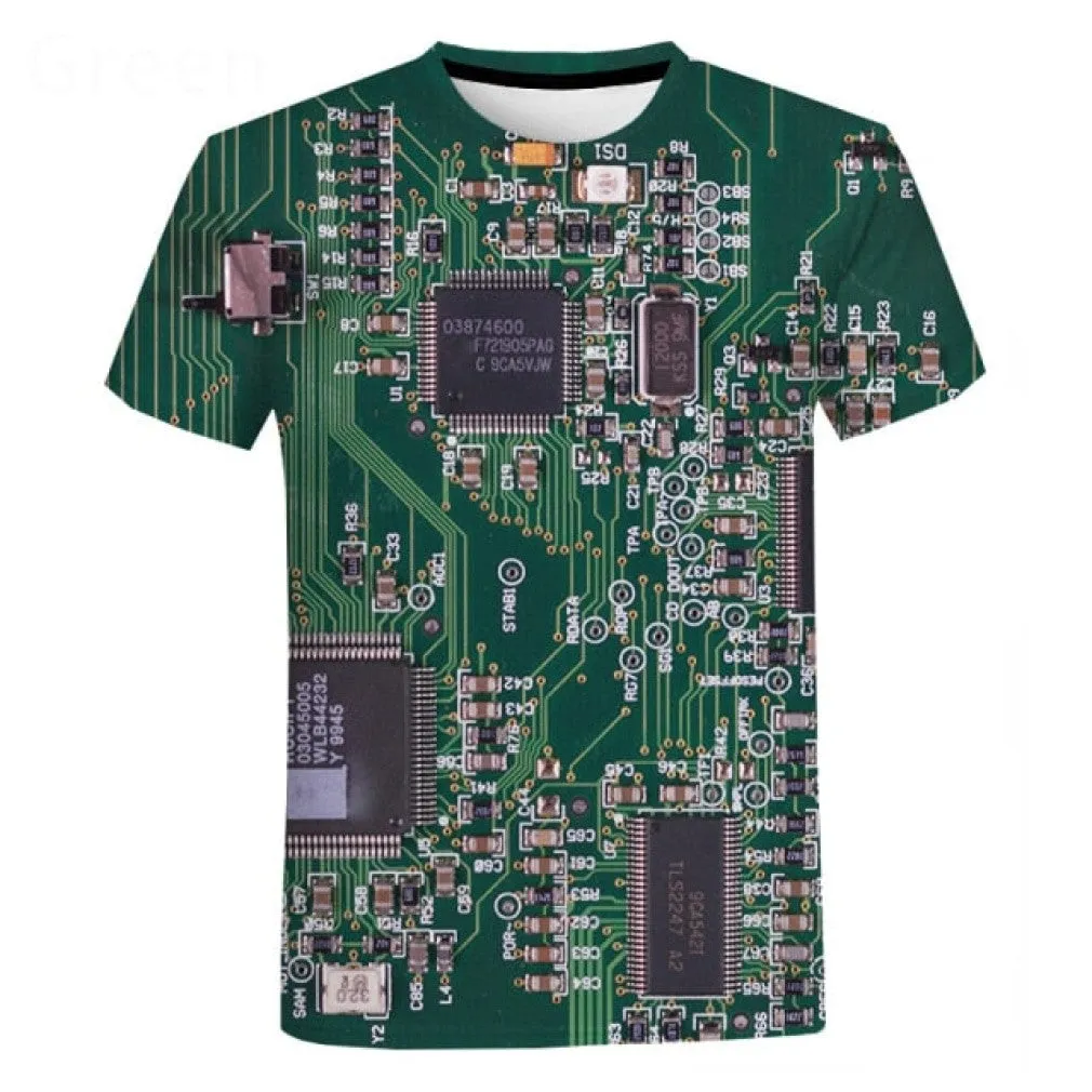 ContiNent 33 Electronic Chip Hip Hop T Shirt Men Women 3D Machine Printed Oversized T-shirt Harajuku Style Summer Short Sleeve Tee Tops