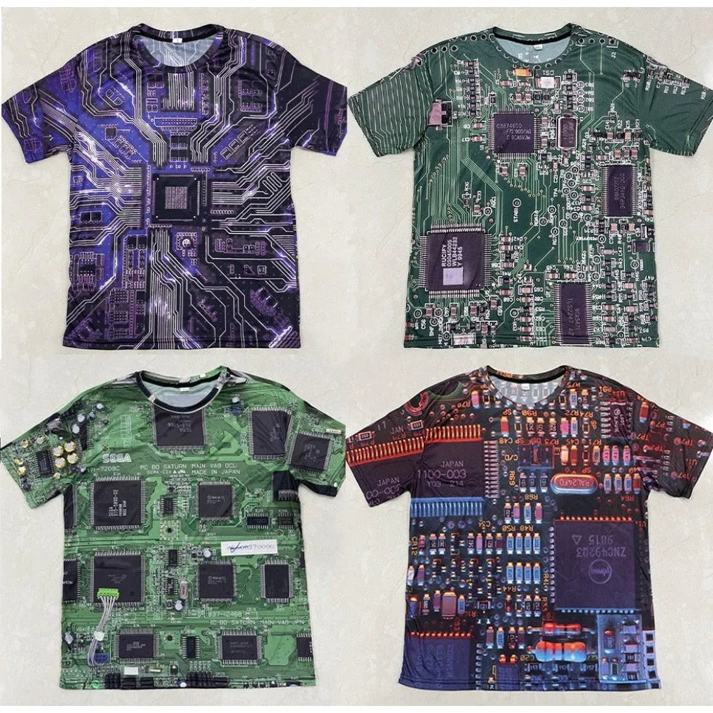 ContiNent 33 Electronic Chip Hip Hop T Shirt Men Women 3D Machine Printed Oversized T-shirt Harajuku Style Summer Short Sleeve Tee Tops