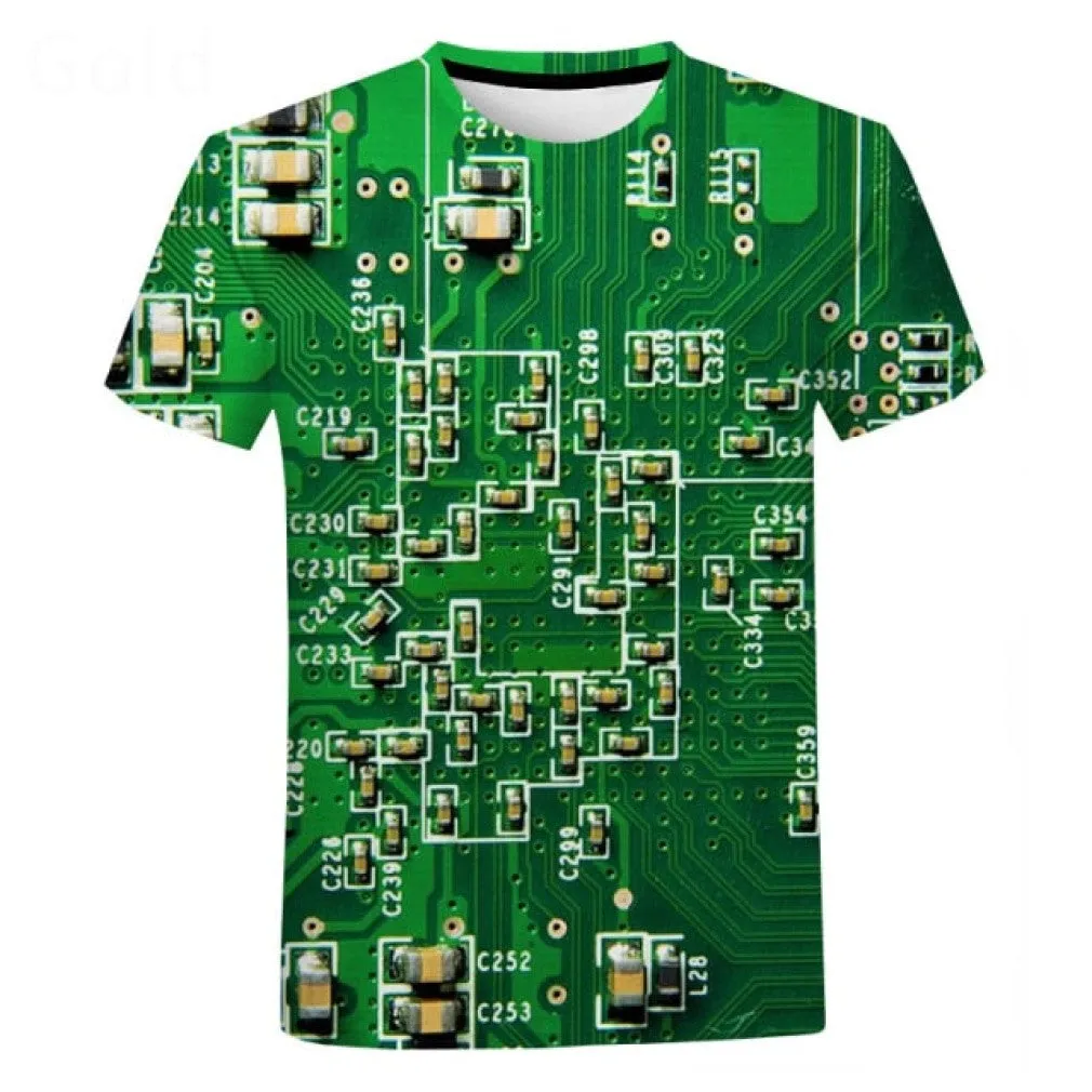 ContiNent 33 Electronic Chip Hip Hop T Shirt Men Women 3D Machine Printed Oversized T-shirt Harajuku Style Summer Short Sleeve Tee Tops