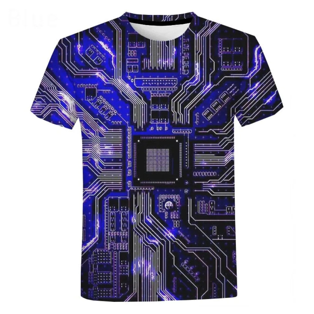 ContiNent 33 Electronic Chip Hip Hop T Shirt Men Women 3D Machine Printed Oversized T-shirt Harajuku Style Summer Short Sleeve Tee Tops
