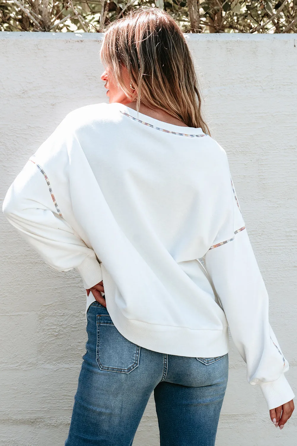 Contrast Rainbow Pullover Sweatshirt