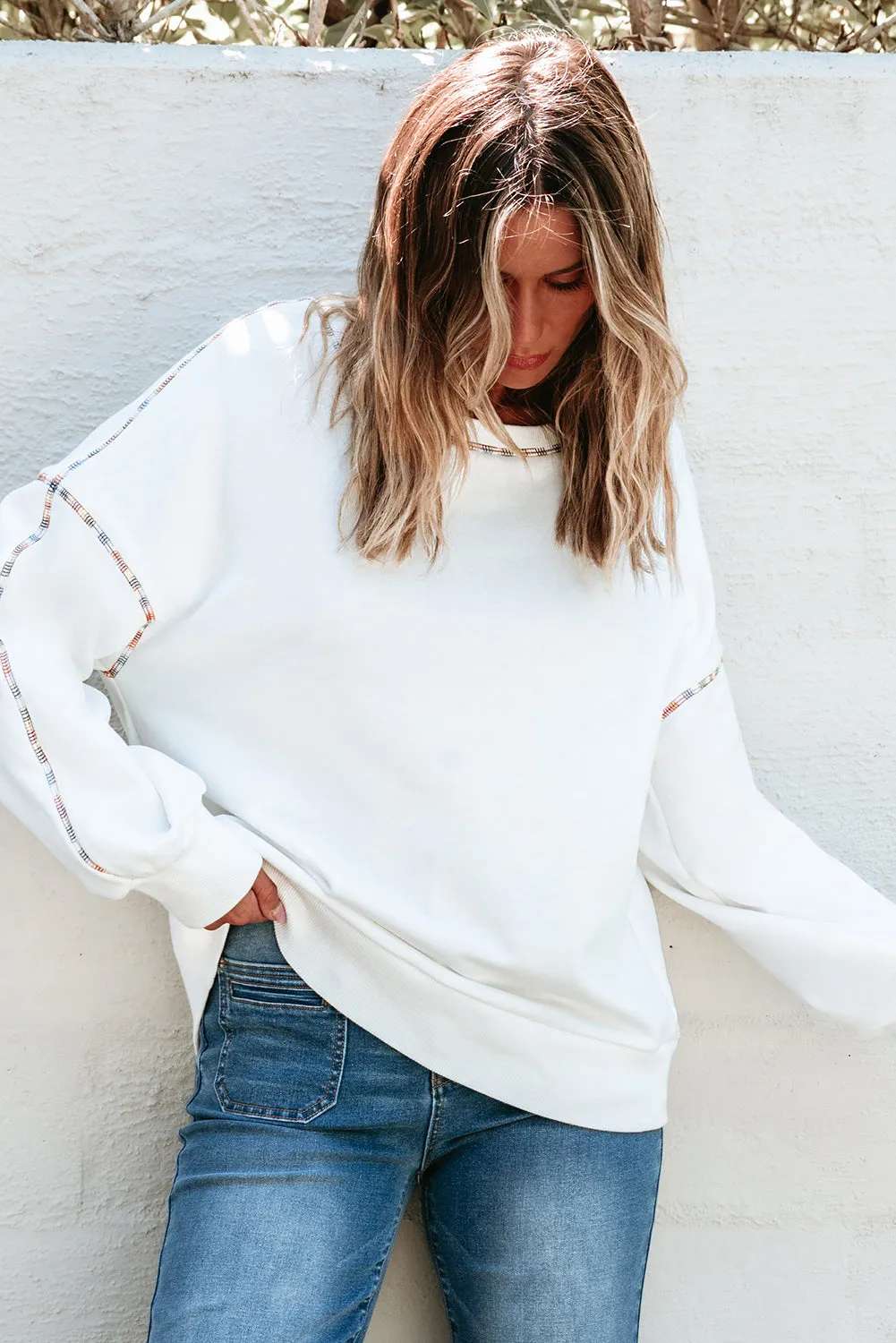 Contrast Rainbow Pullover Sweatshirt