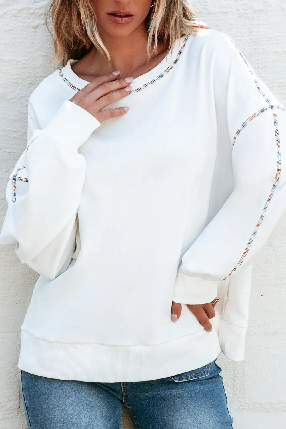 Contrast Rainbow Pullover Sweatshirt