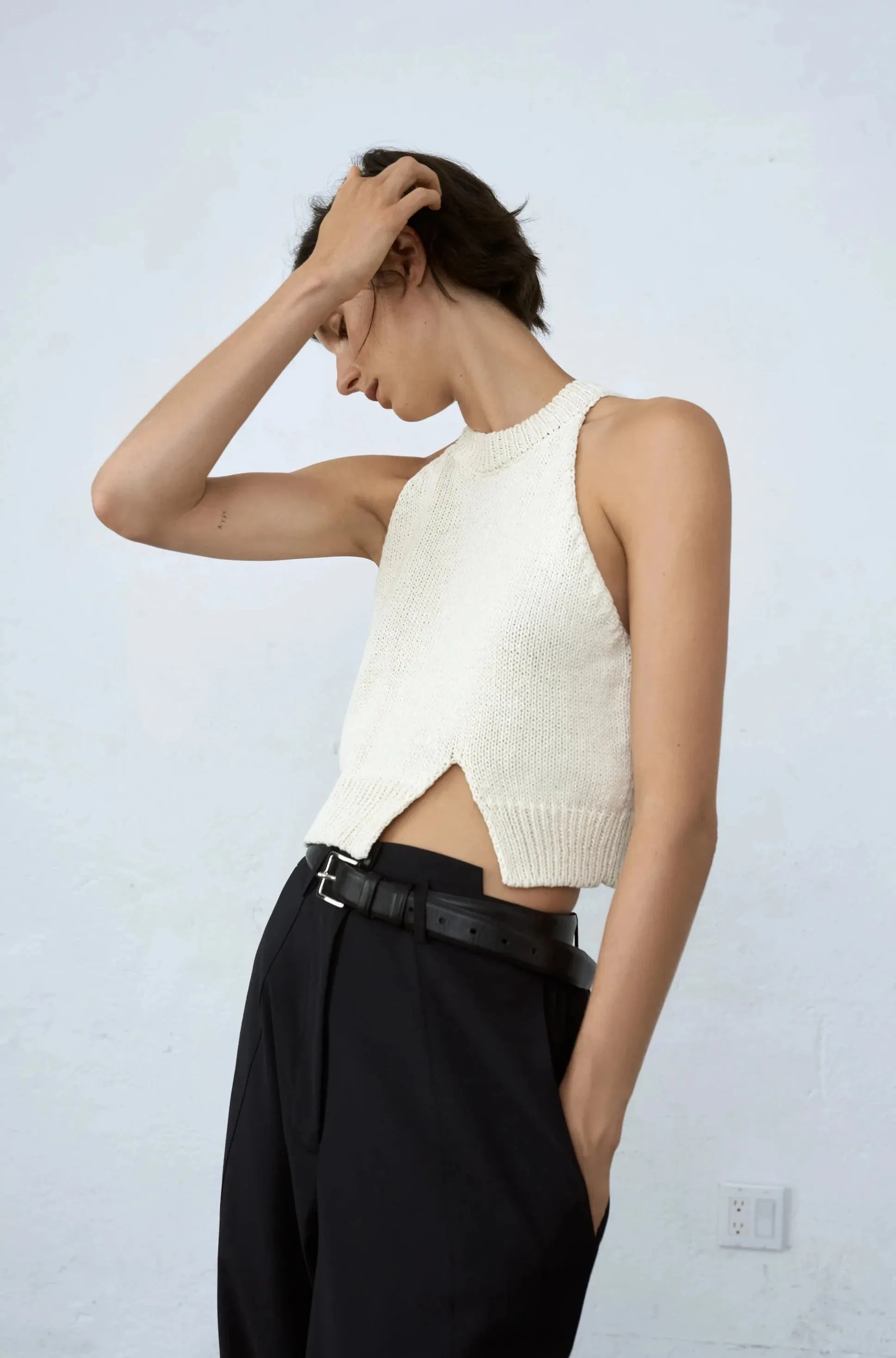 Cotton Halter Opening Top, Natural