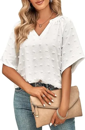 Crazy Grid Womens Summer V Neck Swiss Dot Blouses