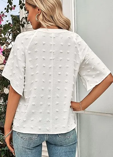 Crazy Grid Womens Summer V Neck Swiss Dot Blouses