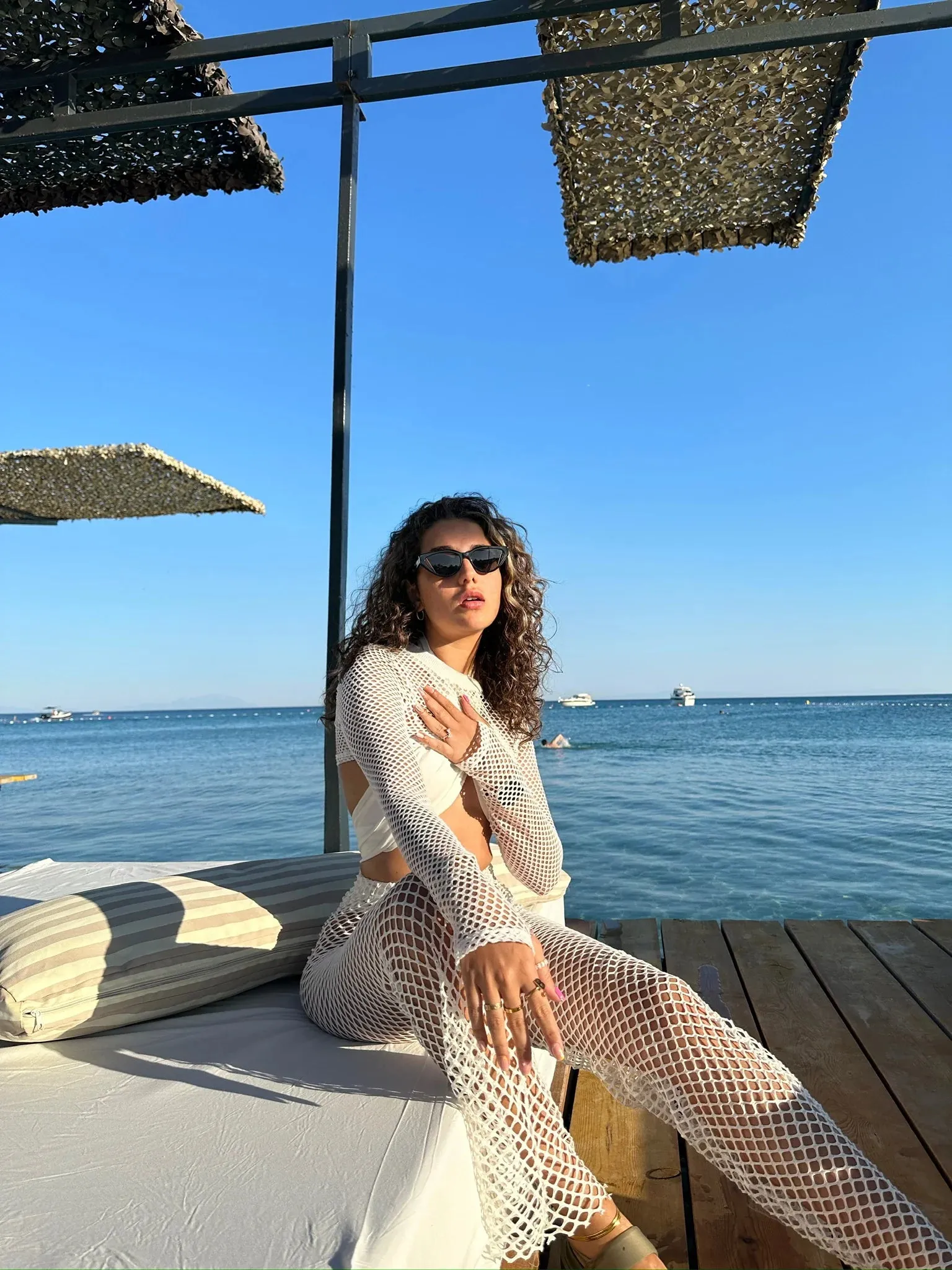 Cream Net Bolero & Summer Fishnet Trousers Set - Chic and Breezy Summer Outfit