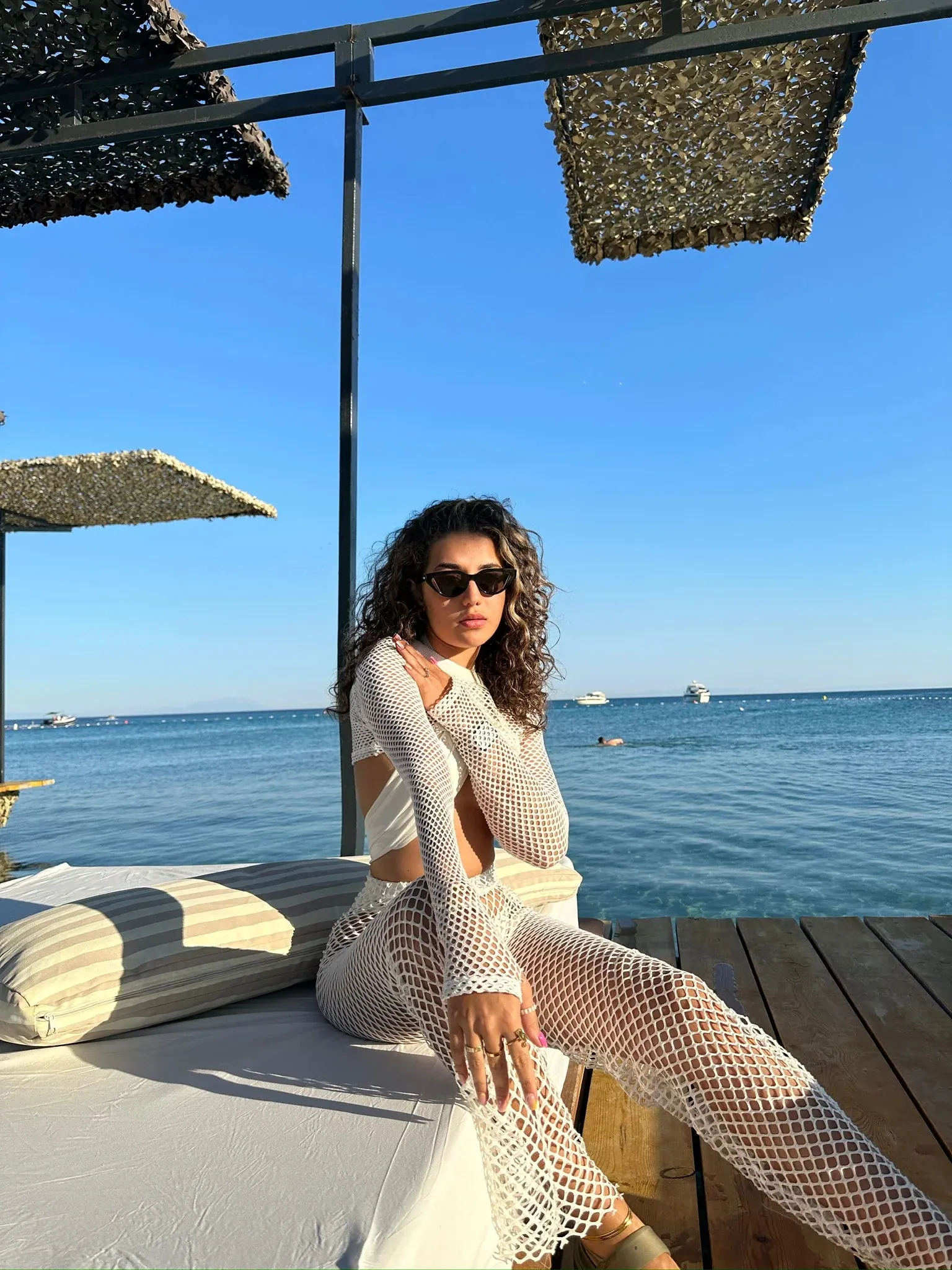 Cream Net Bolero & Summer Fishnet Trousers Set - Chic and Breezy Summer Outfit