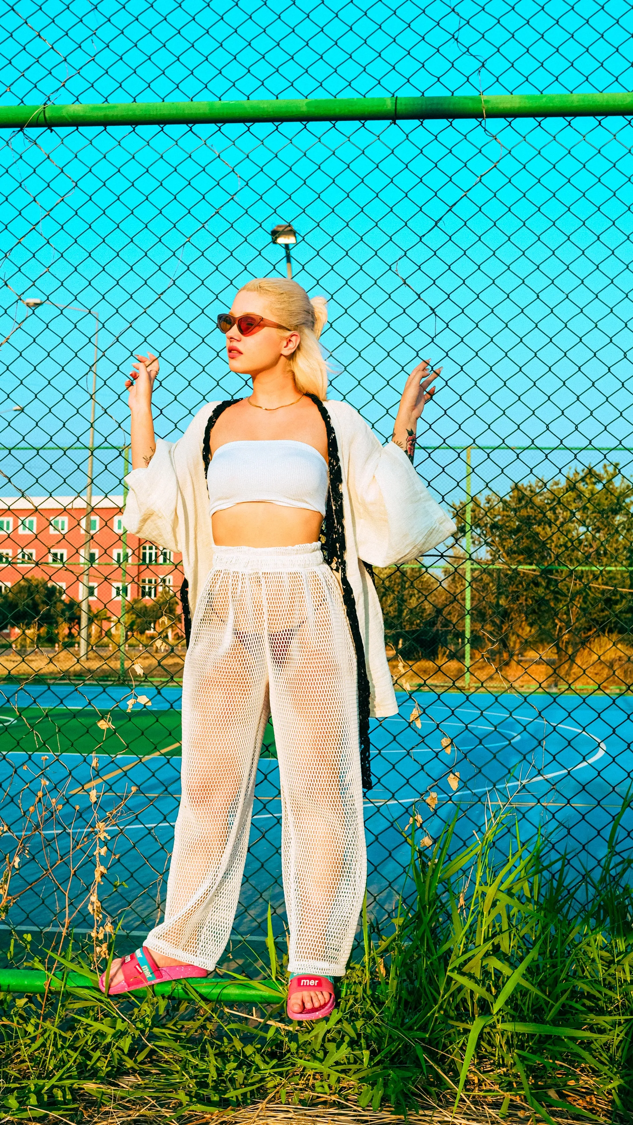 Cream Net Bolero & Summer Fishnet Trousers Set - Chic and Breezy Summer Outfit