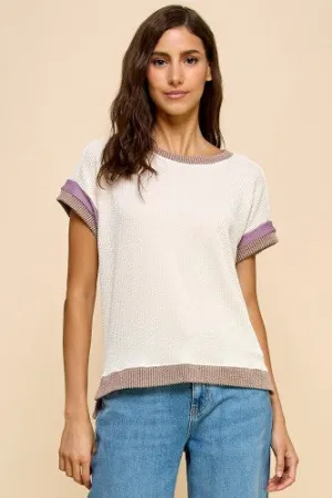 Cream Urban Rib Contrast Trim Top