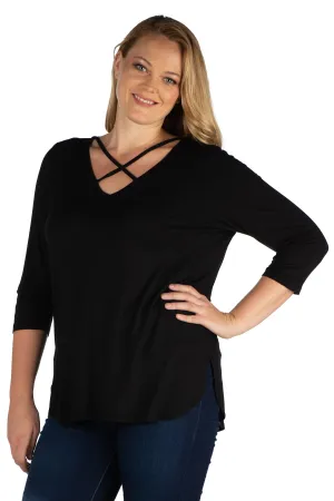 Criss Cross Round Hemline Plus Size Tunic Top