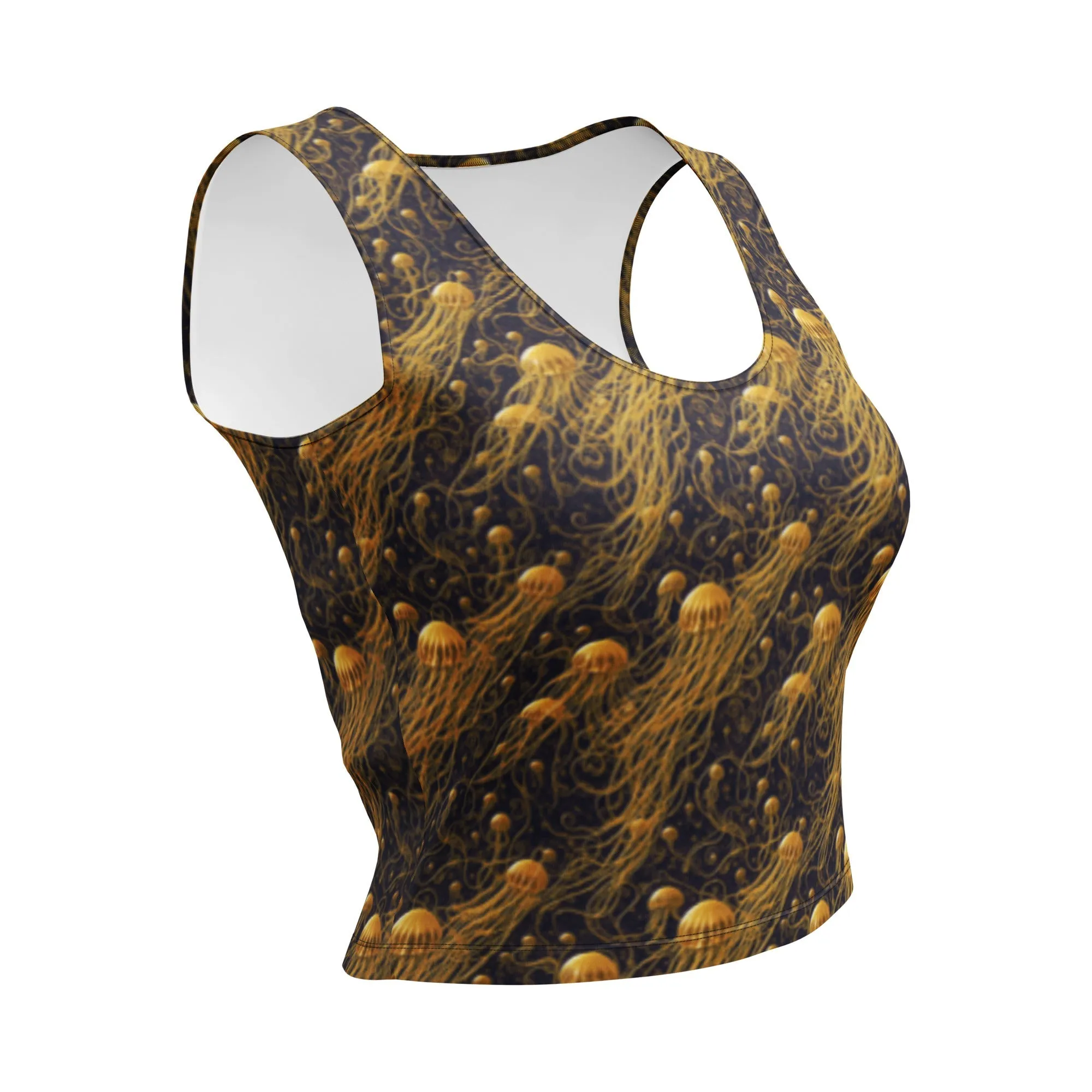 Crop Top - Black And Gold Jellyfishes