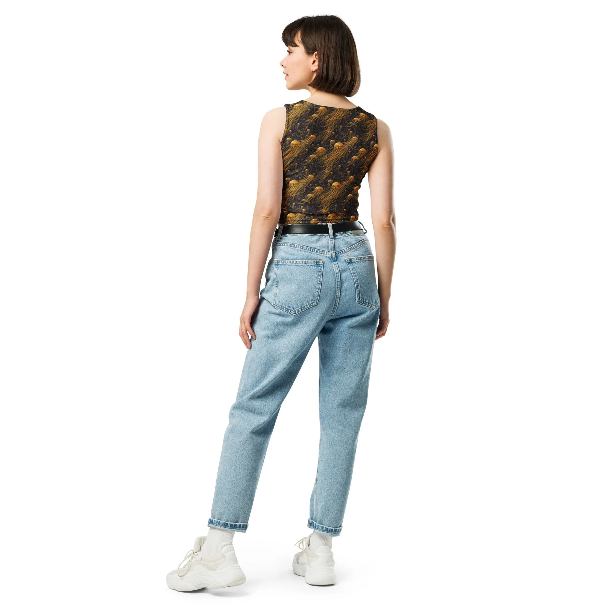 Crop Top - Black And Gold Jellyfishes