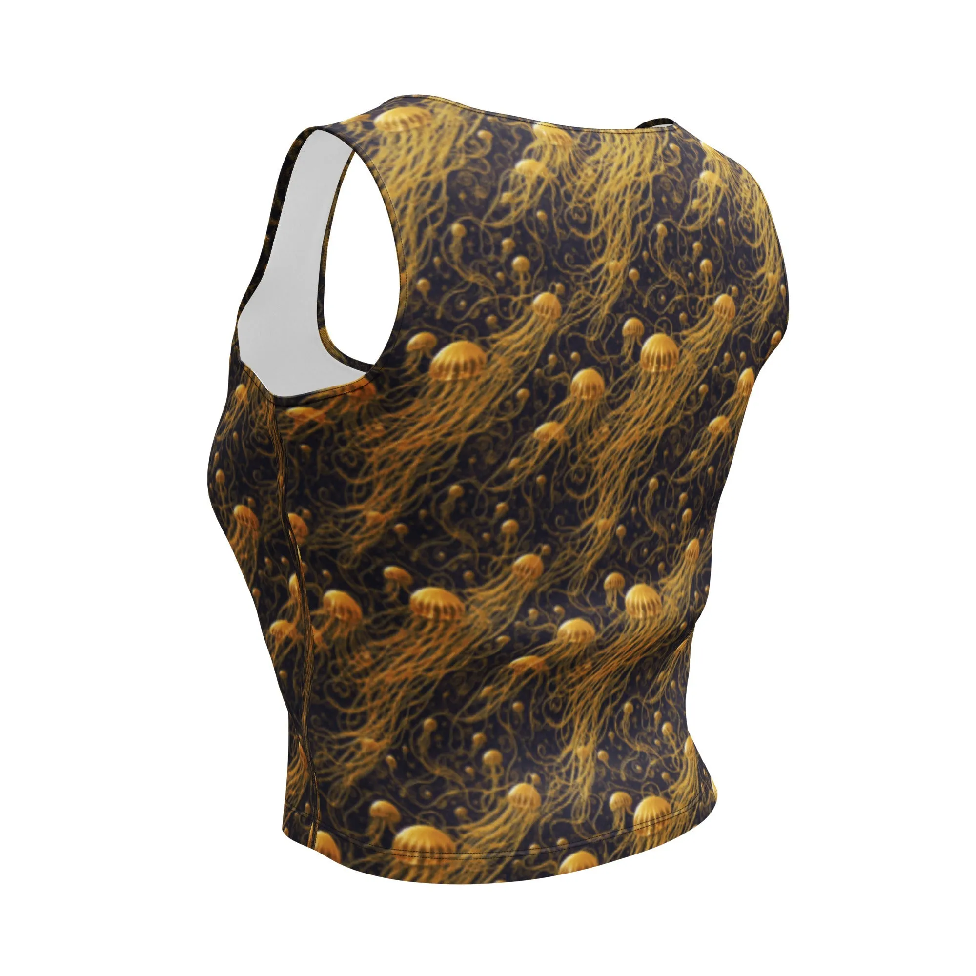 Crop Top - Black And Gold Jellyfishes