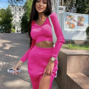 Crop Tops And Long Split Skirt Dress