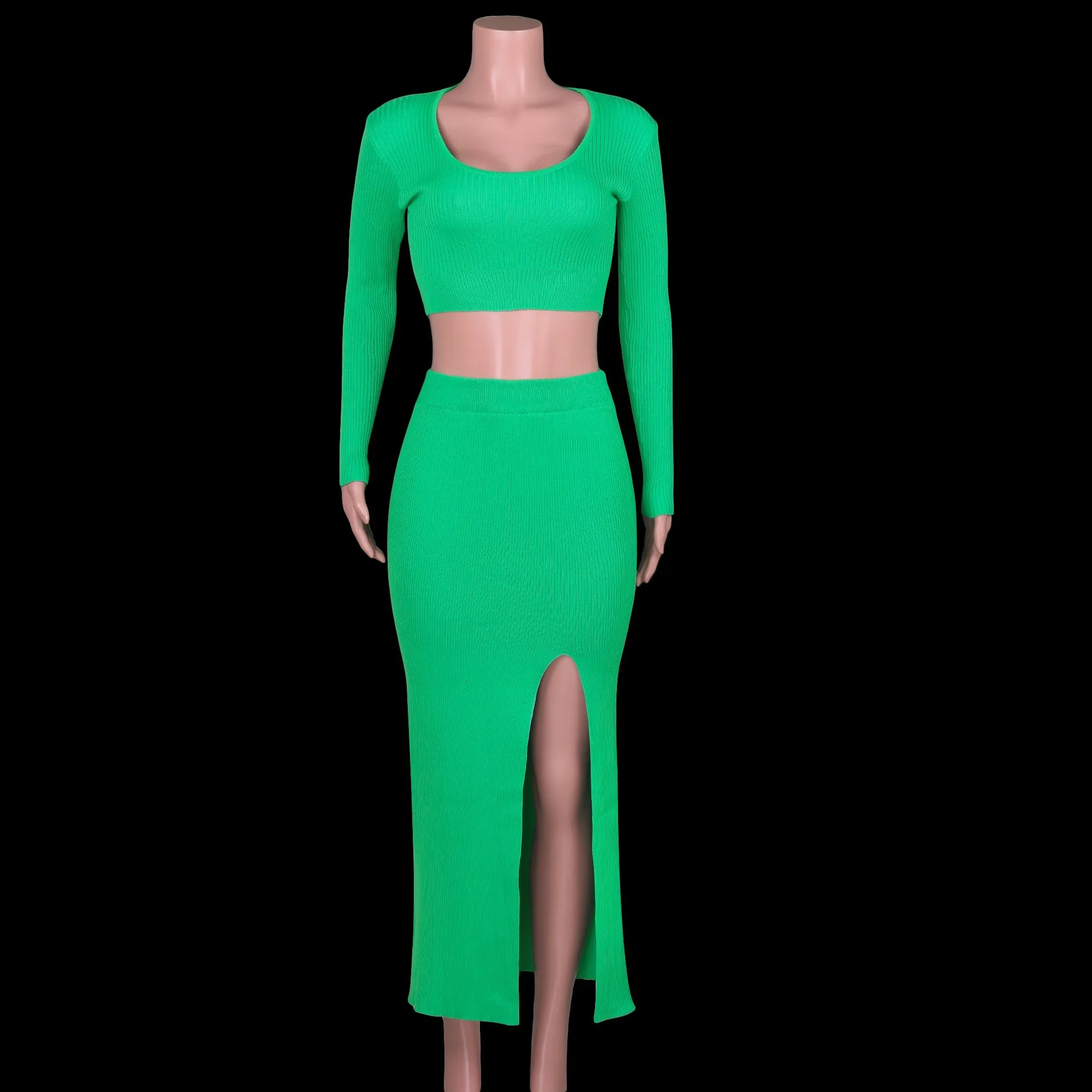 Crop Tops And Long Split Skirt Dress