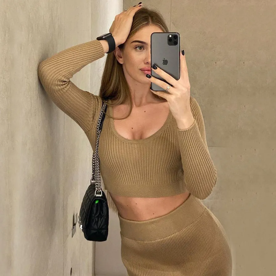 Crop Tops And Long Split Skirt Dress