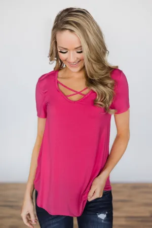 Cross the Line Top ~ Hot Pink