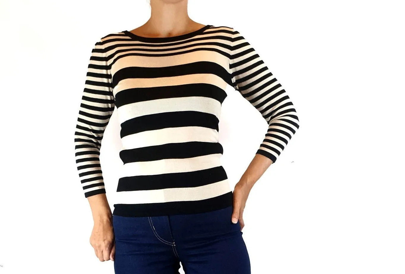 Cue black and white striped knit jumper size S