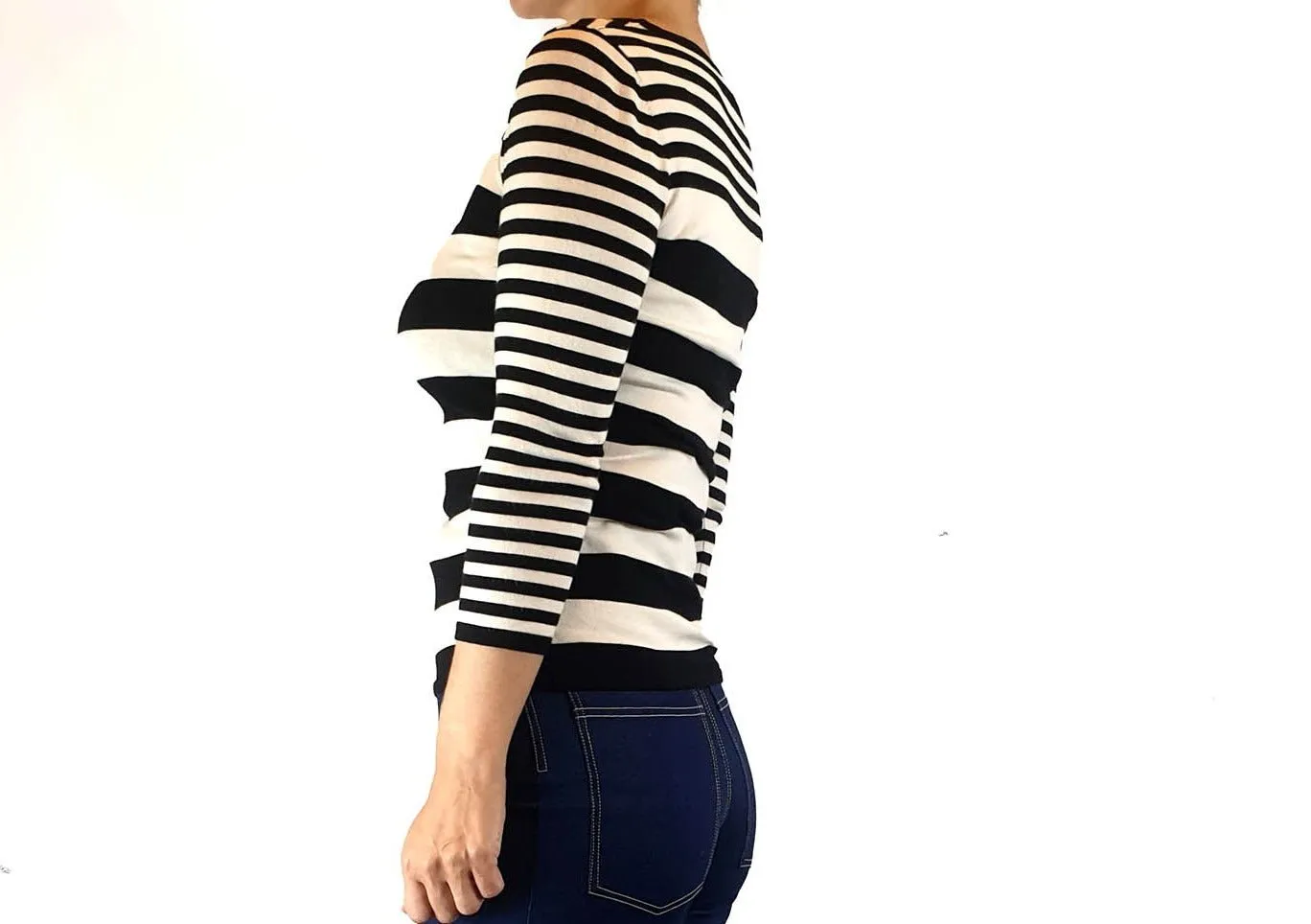 Cue black and white striped knit jumper size S