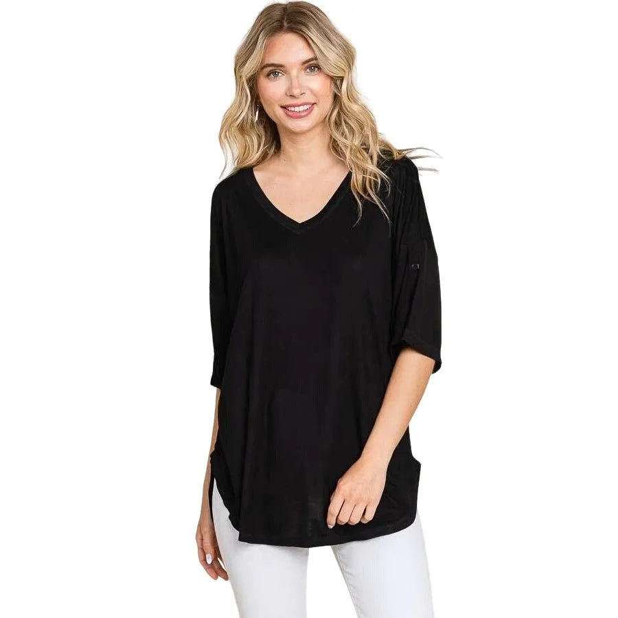 Culture Code Black Exposed Seam Button Detail Sleeve Top CAY1645