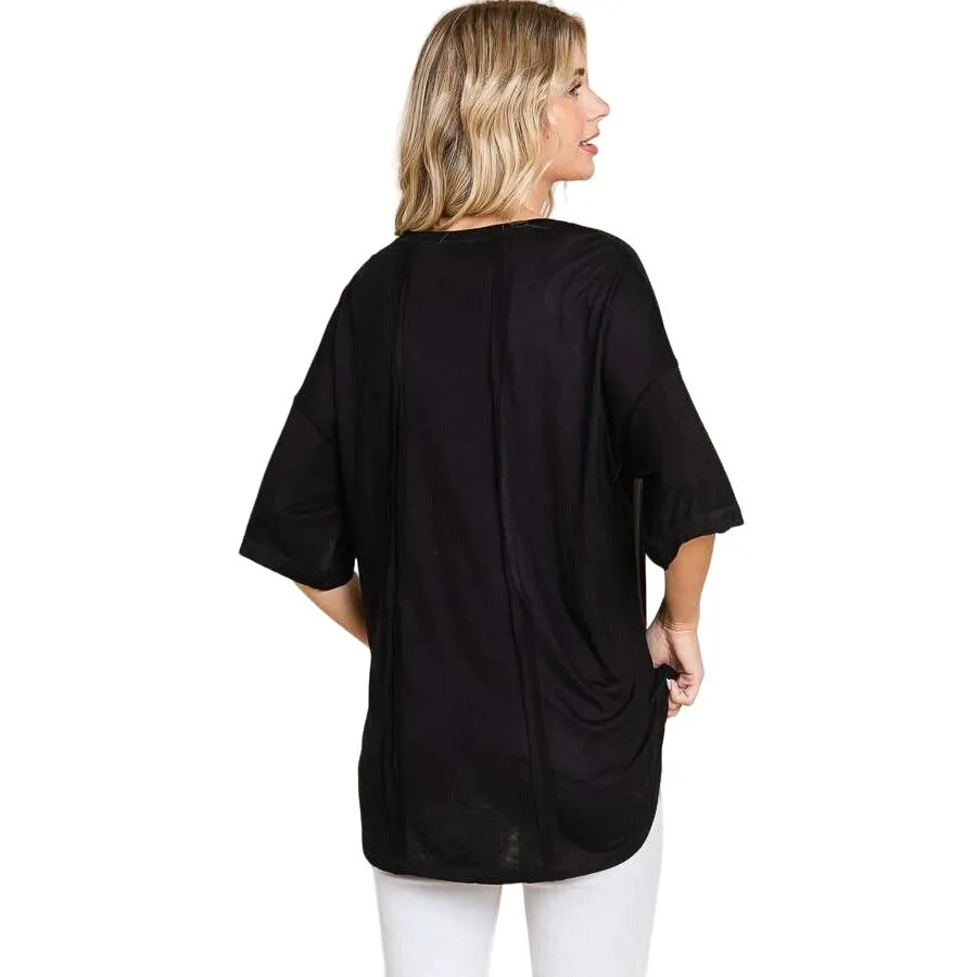 Culture Code Black Exposed Seam Button Detail Sleeve Top CAY1645