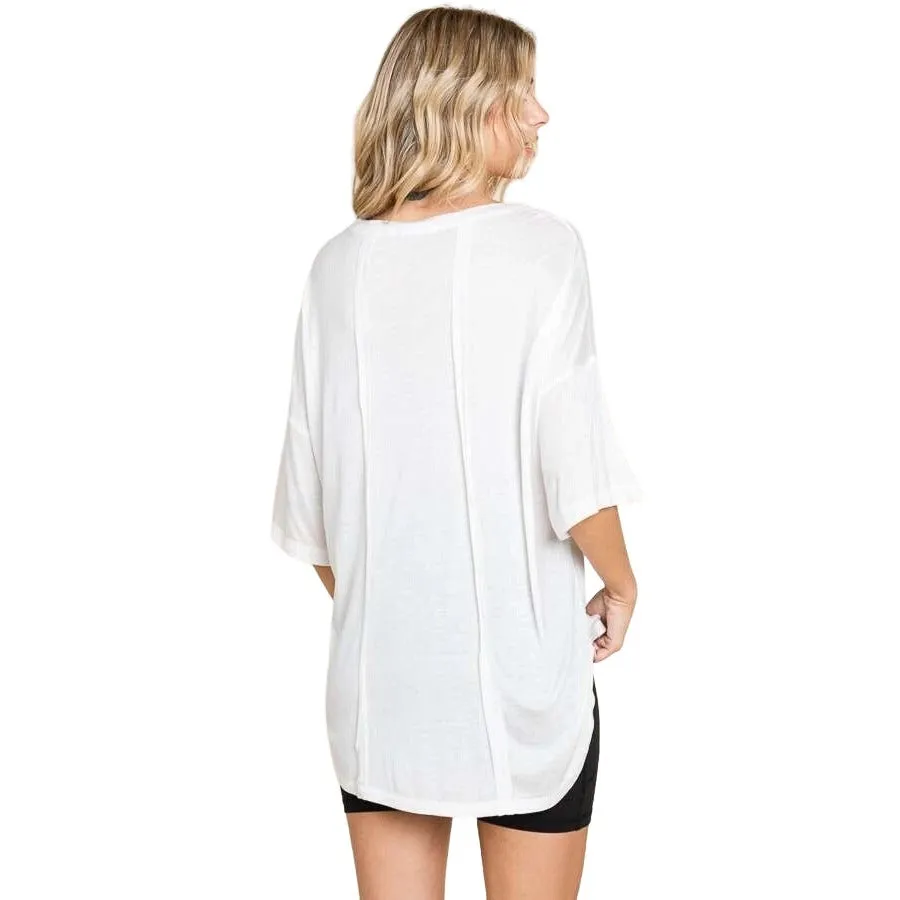 Culture Code Black Exposed Seam Button Detail Sleeve Top CAY1645