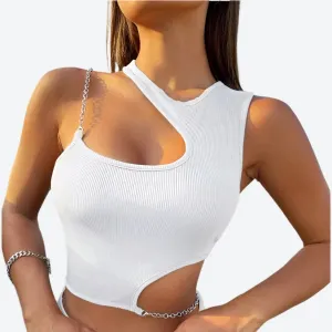 Cutout Ribbed Asymmetric Chain Tops