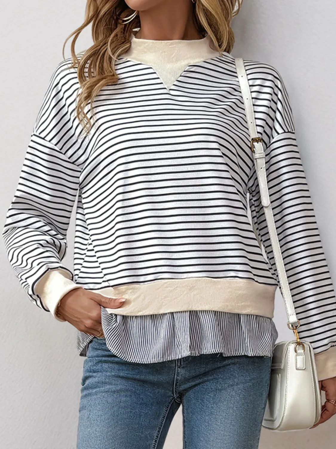 Dani Layered Striped Long Sleeve Sweatshirt