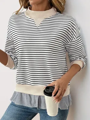 Dani Layered Striped Long Sleeve Sweatshirt