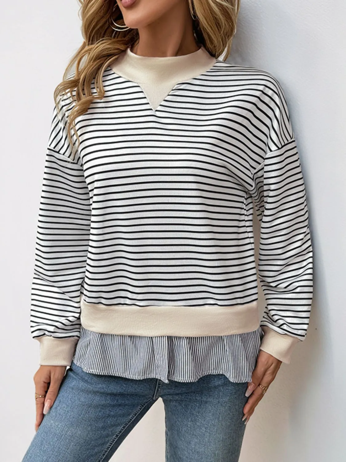 Dani Layered Striped Long Sleeve Sweatshirt