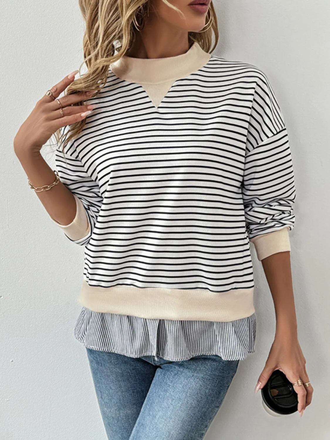 Dani Layered Striped Long Sleeve Sweatshirt