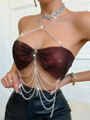 Daring Rhinestone Fishnet Corset Crop Top – The Ultimate Party Essential
