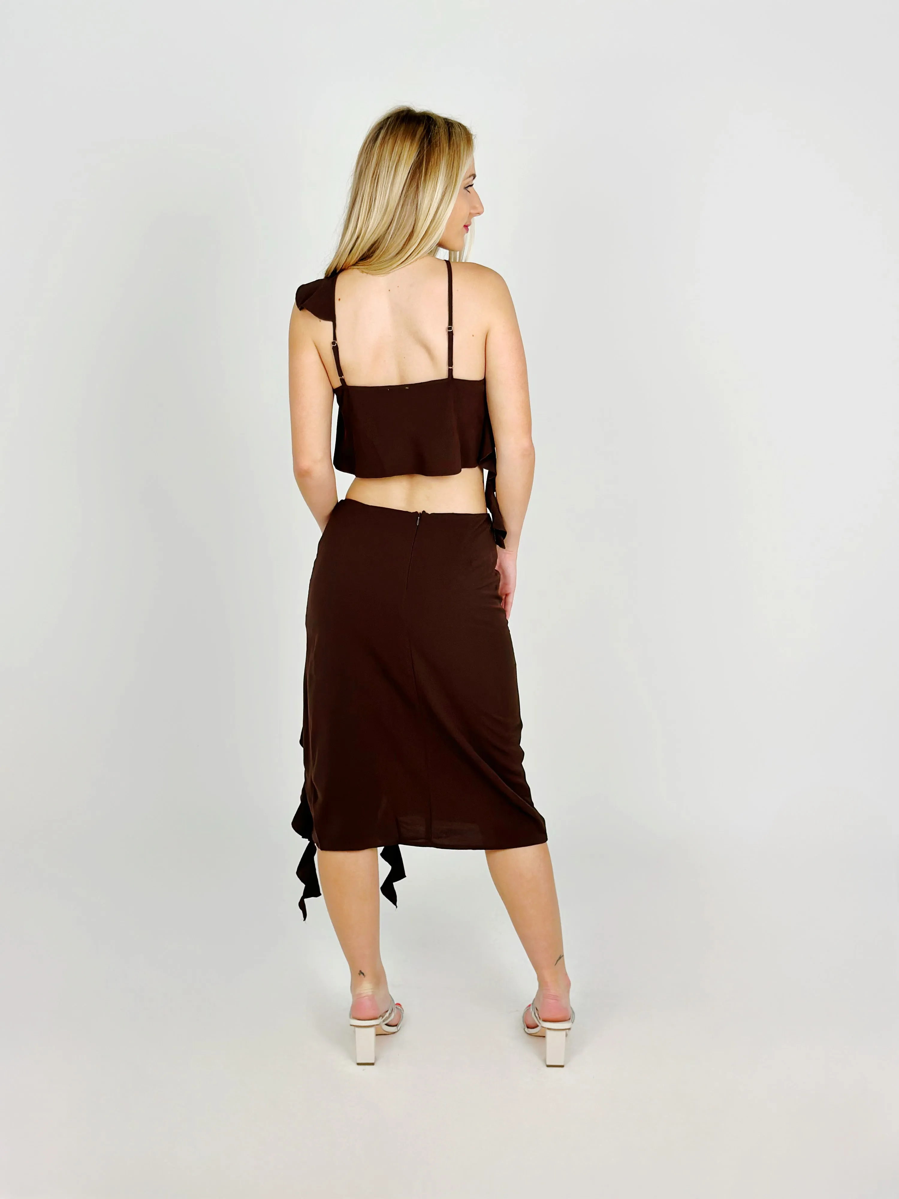 Dark Brown Low Ride Midi Skirt