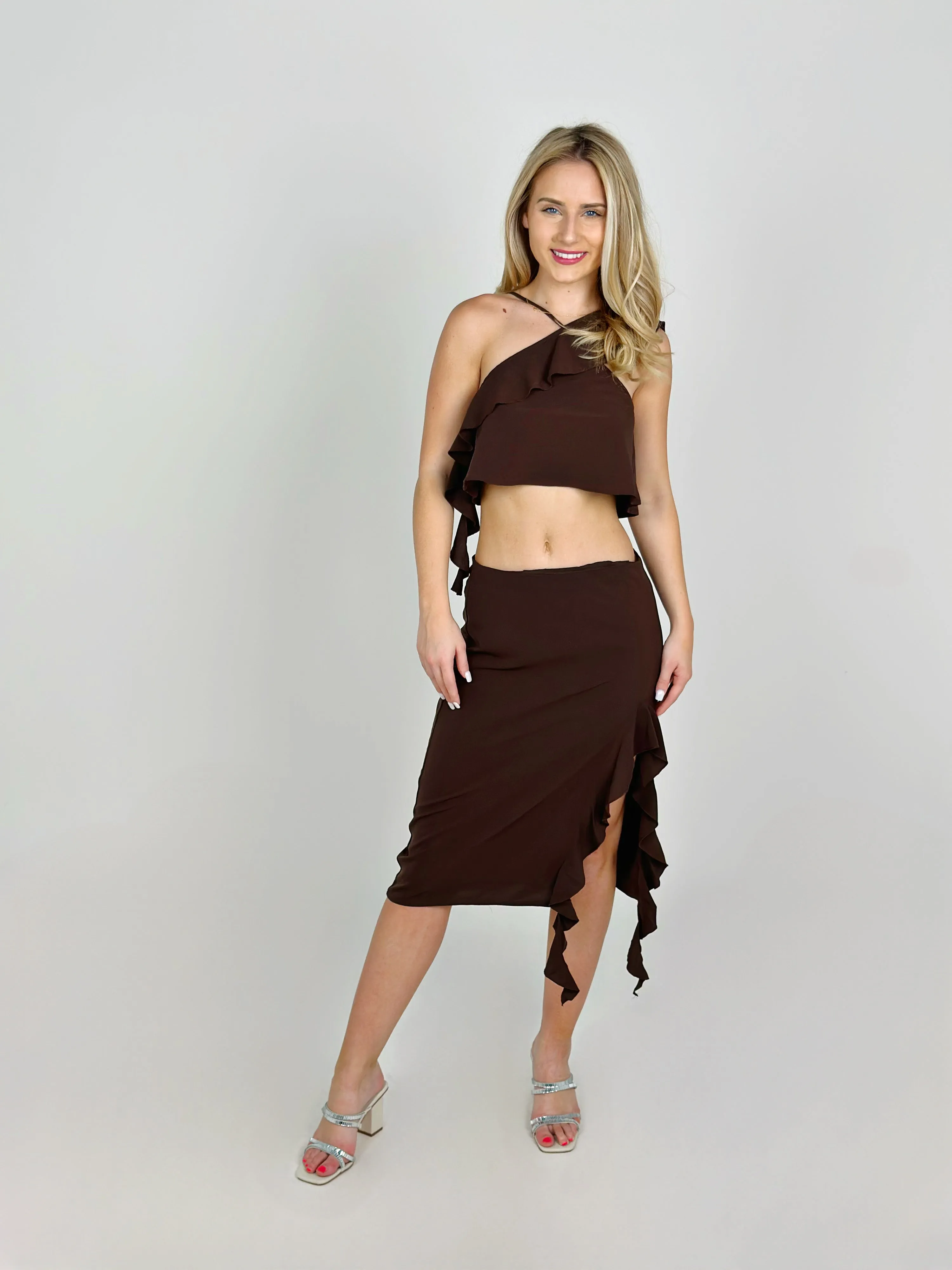 Dark Brown Low Ride Midi Skirt