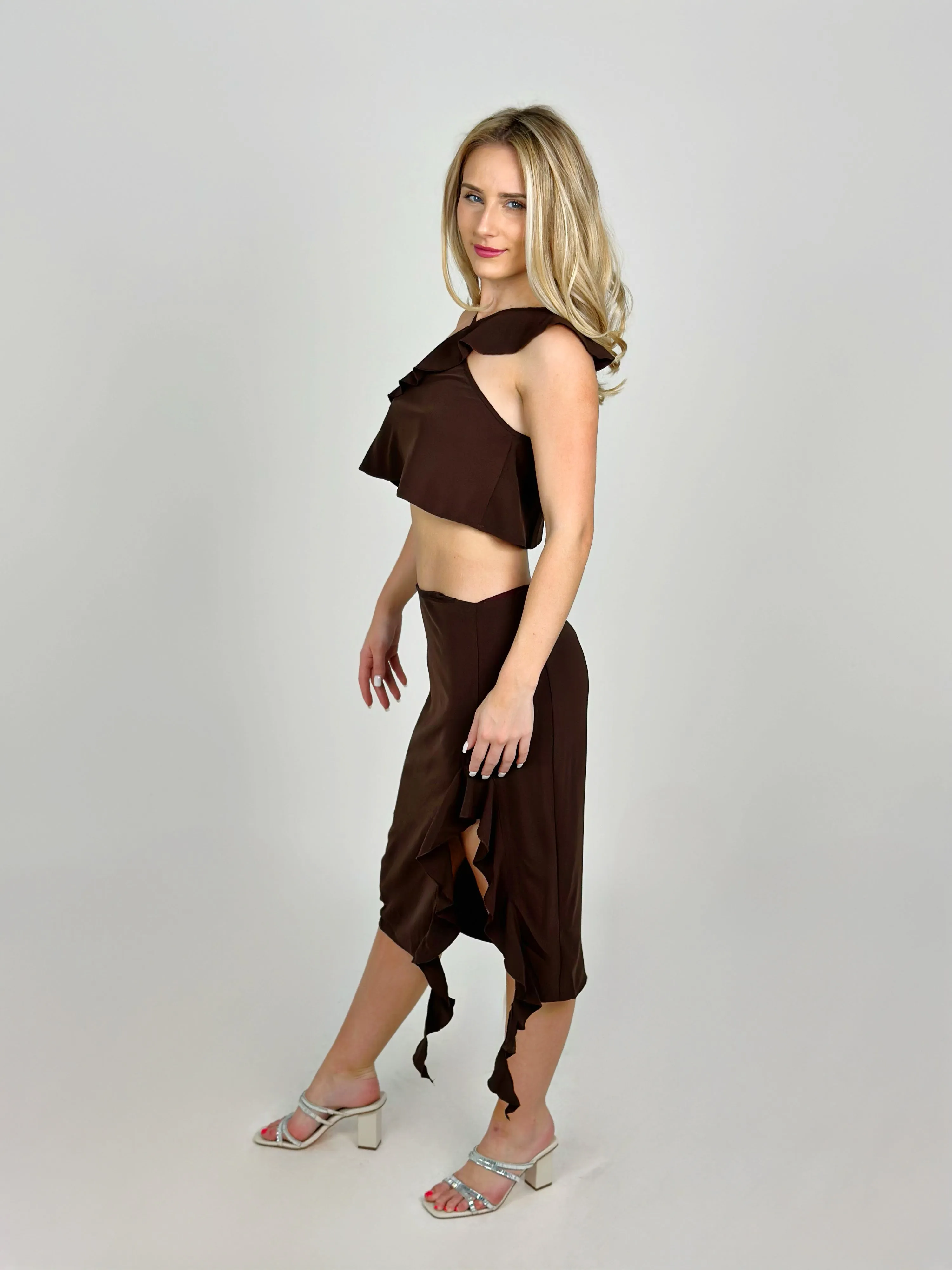 Dark Brown Low Ride Midi Skirt