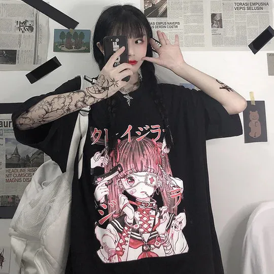 Dark Cartoon Pattern Casual T-shirt  UB96047