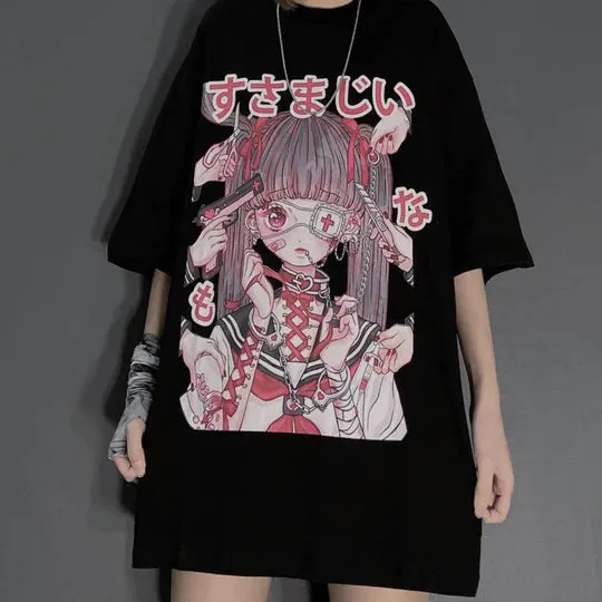 Dark Cartoon Pattern Casual T-shirt  UB96047