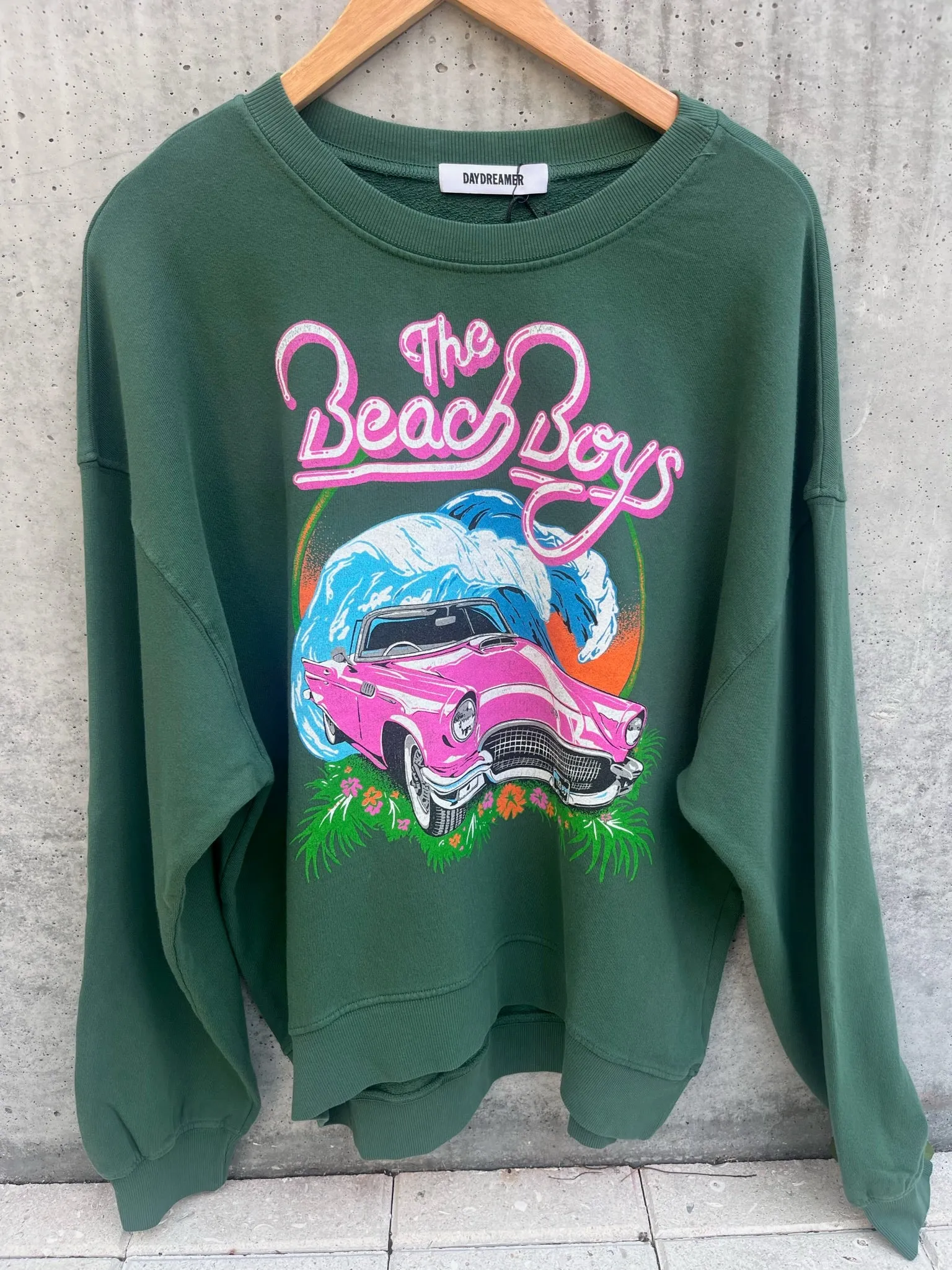 Daydreamer Beach Boys Surf USA Oversized Crew Stormy Green