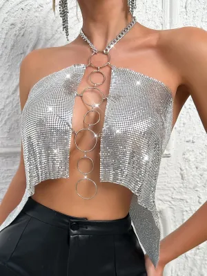 Dazzling Sequin Halter Corset Crop Top – The Ultimate Party Statement